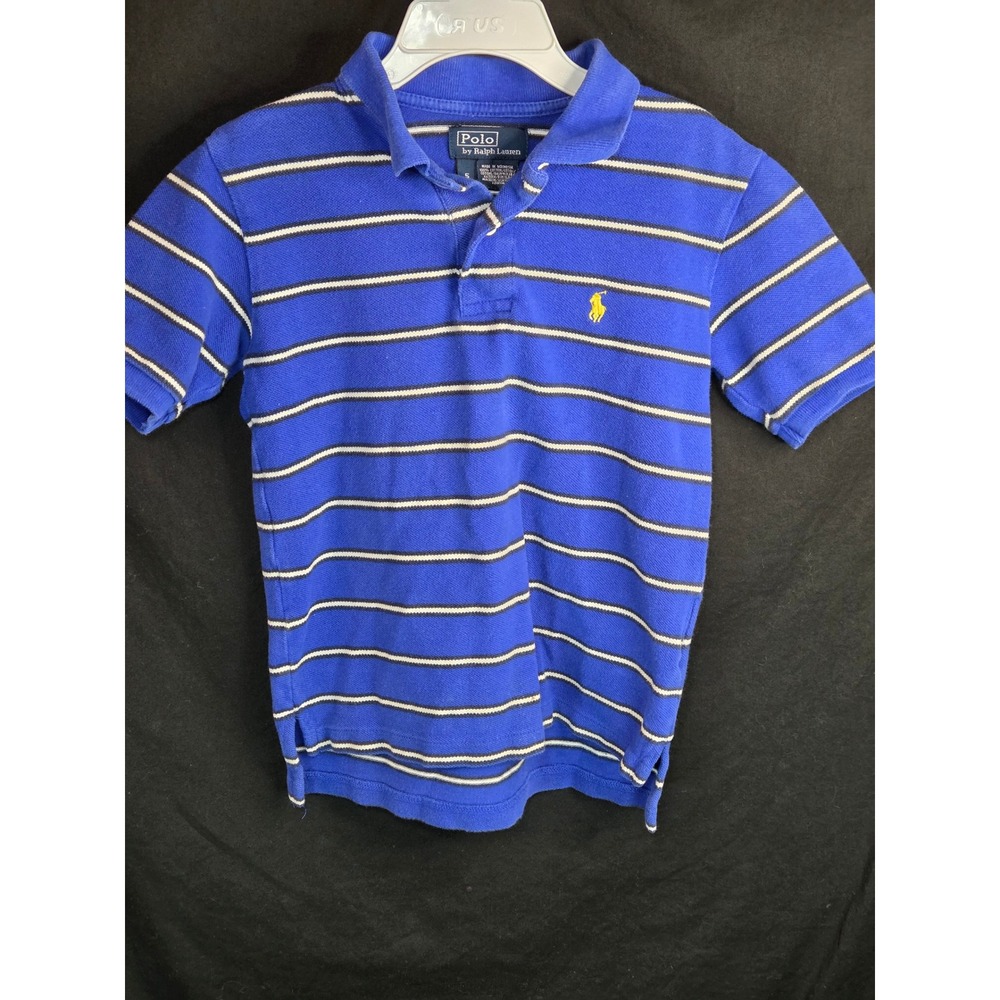 Polo Ralph Lauren Kids Blue Striped Short Sleeve Polo Shirt Yellow Pony Size 5 - Picture 2 of 7